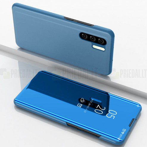 Huawei P30 Pro plastmasas atvērams zils ādas maciņš