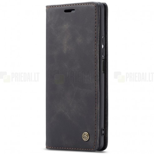 Samsung Galaxy S23 FE (Fan Edition) CaseMe Retro solīds atvēramais ādas melns maciņš - maks