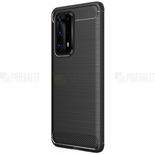 Huawei P40 Pro+ „Carbon“ cieta silikona (TPU) melns apvalks