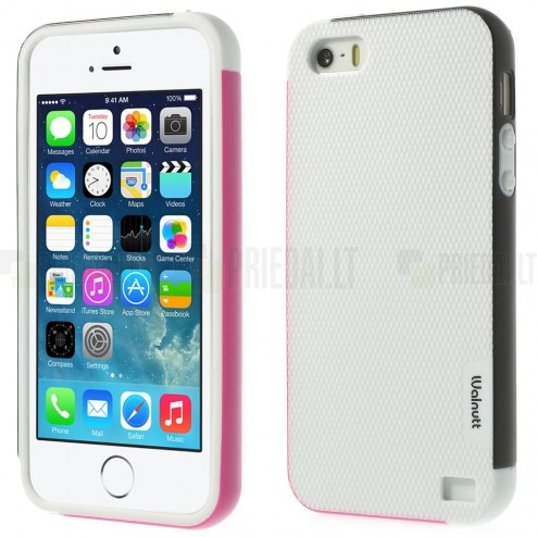 Apple iPhone 5 (5s, SE) „Walnutt“ cieta silikona balts apvalks apmales melnā krāsā