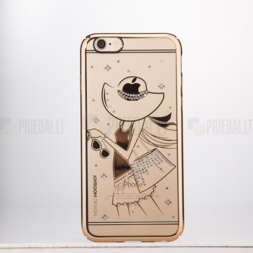 pple iPhone 6S elegants Joyroom Summer Girl dzidrs (caurspīdīgs) zelta plastmasas apvalks ar kristāliem