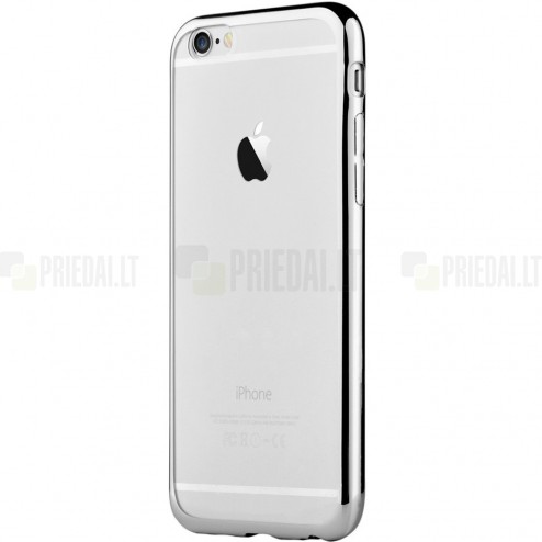 Apple iPhone 7 (iPhone 8) elegants „Devia“ Glitter dzidrs (caurspīdīgs) silikona TPU apvalks (apmales sudrabā krāsā) ar ekrāna aizsargstikls