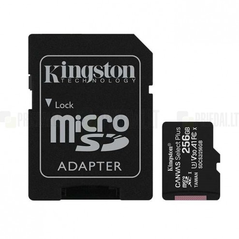 „Kingston“ MicroSD atmiņas karte 256 Gb, 10 klase, U3, V30 ar SD adapteri
