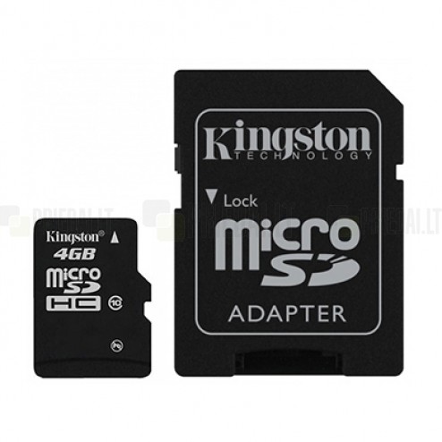 „Kingston“ MicroSD atmiņas karte 4 Gb, 10 klase ar SD adapteri