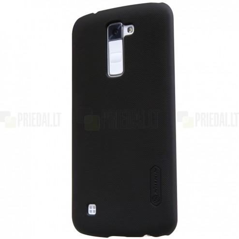 LG K10 (K420N) Nillkin Frosted Shield melns plastmasas apvalks + ekrāna aizsargplēve
