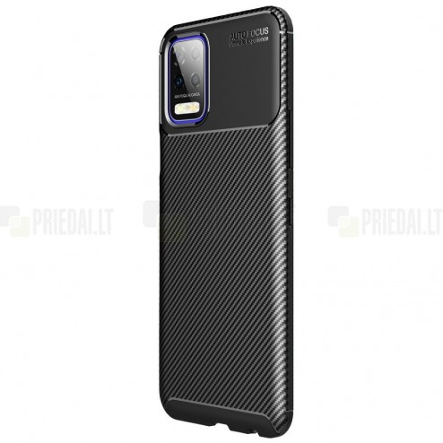 LG K52 „Carbon“ Fiber cieta silikona (TPU) melns apvalks