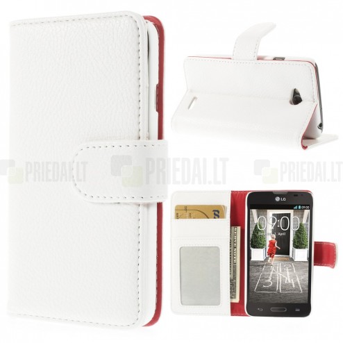 LG L70 D320 atvēramais sarkans ādas Litchi futrālis - maciņš