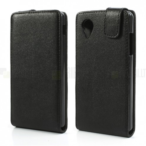 LG Nexus 5 E980 klasisks ādas vertikāli atvēramais melns futrālis