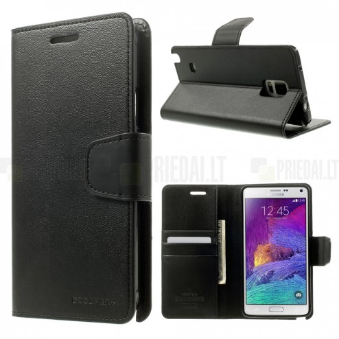 Samsung Galaxy Note 4 (N910) Mercury Sonata atvērams melns ādas futrālis - maciņš
