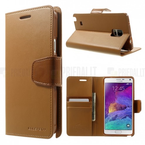 Samsung Galaxy Note 4 (N910) Mercury Sonata atvērams gaiši brūns ādas futrālis - maciņš