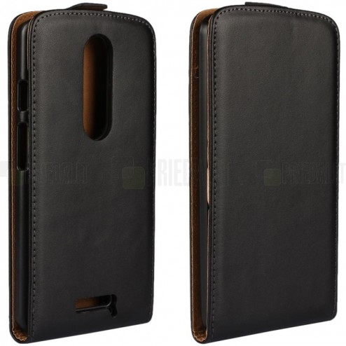 Motorola Moto X Force klasisks ādas vertikāli atvēramais melns maciņš