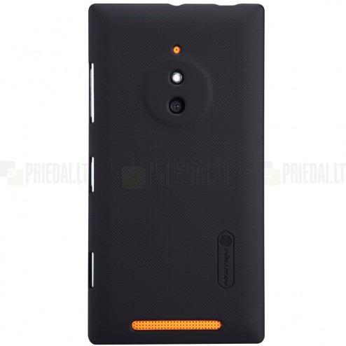 Nokia Lumia 830 Nillkin Frosted Shield melns plastmasas futrālis + ekrāna aizsargplēve