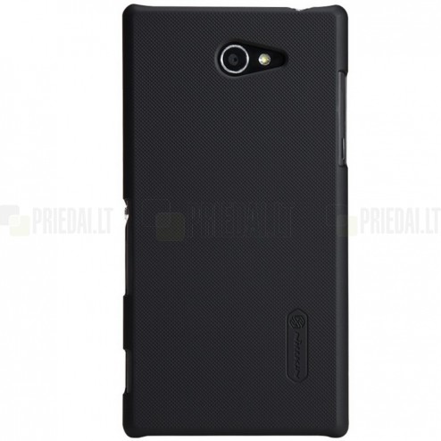 Sony Xperia M2 Nillkin Frosted Shield melns plastmasas futrālis + ekrāna aizsargplēve