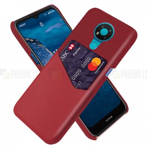Nokia 3.4 „KSQ“ Shell sarkans ādas apvalks ar iebūvētu karšu turētāju