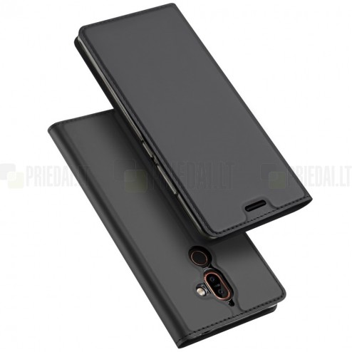 Nokia 7 Plus „Dux Ducis“ Skin sērijas melns ādas atvērams maciņš