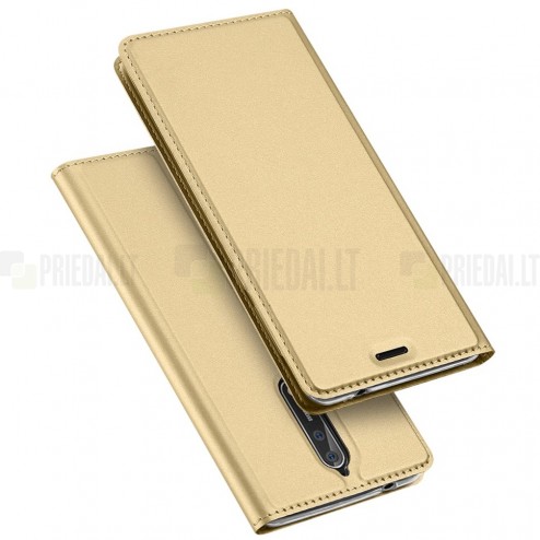 Nokia 8 „Dux Ducis“ Skin sērijas zelta ādas atvērams maciņš