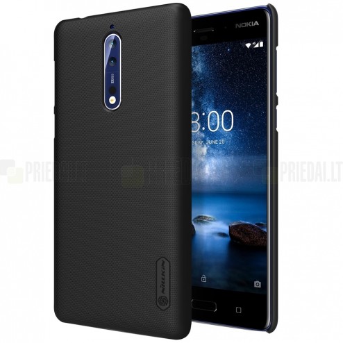 Nokia 8 Nillkin Frosted Shield melns plastmasas apvalks + ekrāna aizsargplēve