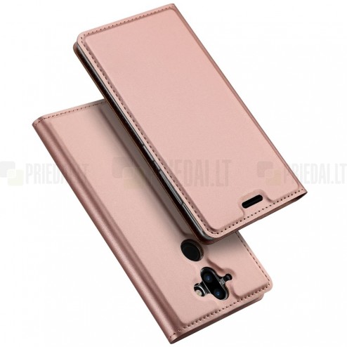 Nokia 8 Sirocco (Nokia 9) „Dux Ducis“ Skin sērijas rozs ādas atvērams maciņš 