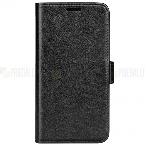 Samsung Galaxy S23 FE (Fan Edition) CaseMe Retro solīds atvēramais ādas melns maciņš - maks