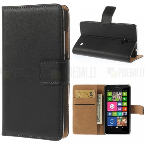 Nokia Lumia 635 atvēramais ādas melns maciņš (maks)