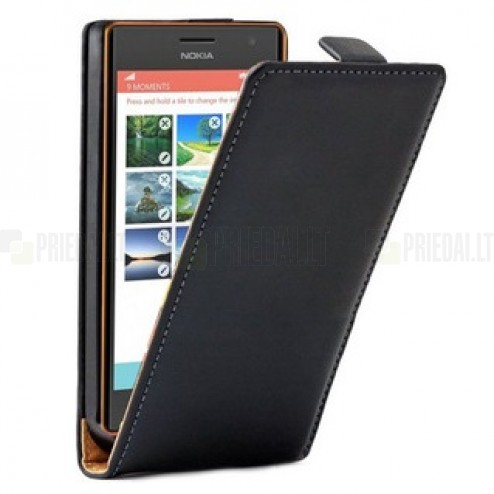 Nokia Lumia 730 (735) klasisks ādas vertikāli atvēramais melns maciņš