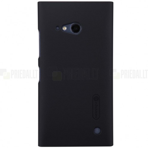 Nokia Lumia 730 (735) Nillkin Frosted Shield melns plastmasas futrālis + ekrāna aizsargplēve