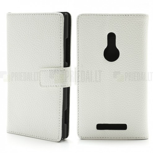 Nokia Lumia 925 atvēramais balts ādas Lychee futrālis - maciņš