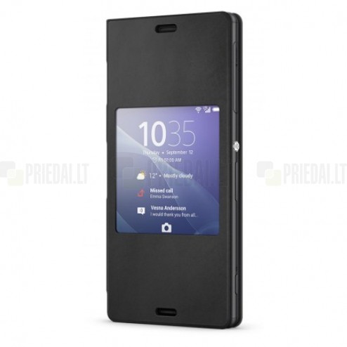 Oficiāls Sony Xperia Z3 Style Cover Window melns atvērams maciņš SCR24