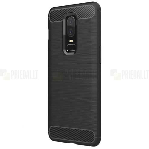 OnePlus 6 (Six) „Carbon“ cieta silikona (TPU) melns apvalks