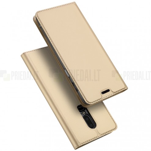 OnePlus 6 (Six) „Dux Ducis“ Skin sērijas zelta ādas atvērams maciņš