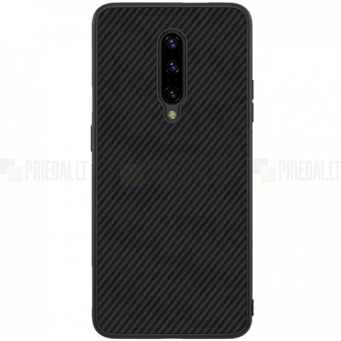 OnePlus 7 Pro (OnePlus Seven Pro) „Nillkin“ Synthetic Fiber cieta silikona (TPU) melns apvalks
