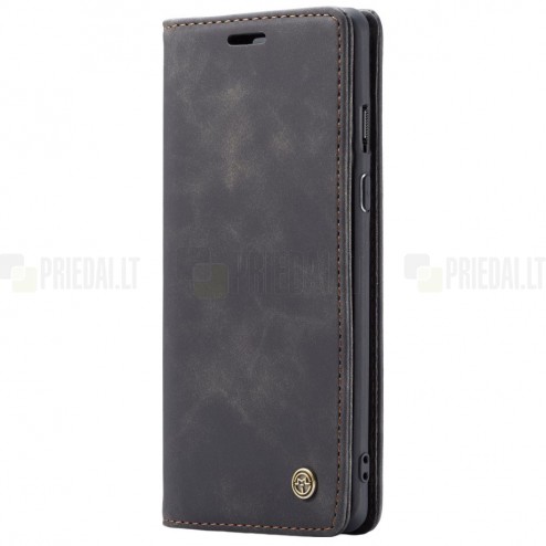 Samsung Galaxy S23 FE (Fan Edition) CaseMe Retro solīds atvēramais ādas melns maciņš - maks
