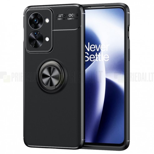 OnePlus Nord 2T 5G „FOCUS“ Kickstand cieta silikona (TPU) melns apvalks