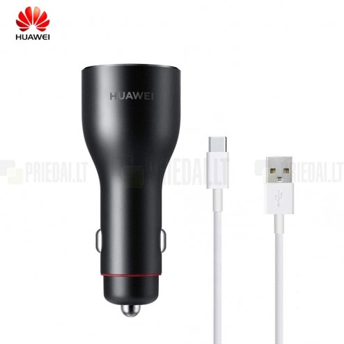 Origināls „Huawei“ Super Charge Dual-Port CP36 autolādētājs sudrabs + Type-C USB vads (Max 22.5W) 