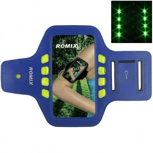 „Romix“ Led dėklas sportui (raištis „Romix“ Led apvalks sportam (rokas saite) - tumši zils, universāls (L izmērs)ant rankos) - tamsiai mėlynas, universalus (L dydis)