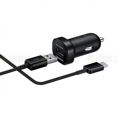 Origināls „Samsung“ Adaptive Fast Charging EP-LN930 melns autolādētājs ar type-C USB vadu (1800mA) 