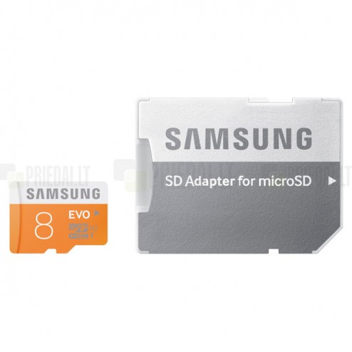 „Samsung“ Evo MicroSD atmiņas karte 8 Gb, 10 klase ar SD adapteri