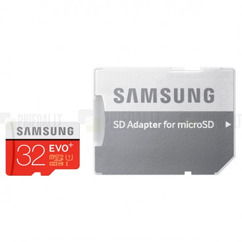 „Samsung“ Evo Plus MicroSD atmiņas karte 32 Gb, 10 klase, U1, FHD ar SD adapteri