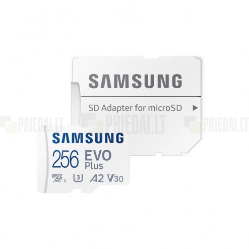 „Samsung“ Evo Plus MicroSD atmiņas karte 256 Gb, 10 klase, U3, 4K Ultra HD ar SD adapteri