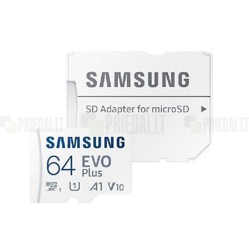 „Samsung“ Evo Plus MicroSD atmiņas karte 64 Gb, 10 klase, U1, FHD ar SD adapteri