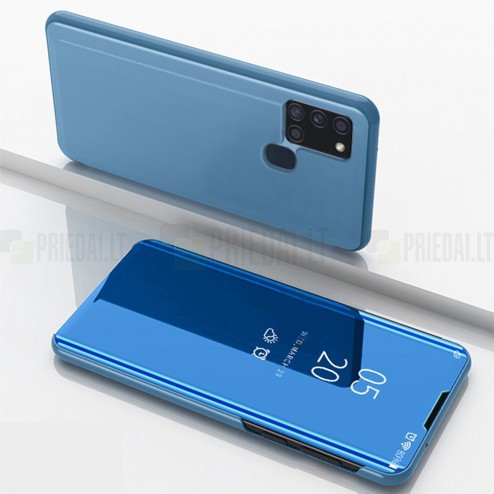 Samsung Galaxy A21s (A217) plastmasas atvērams zils ādas maciņš