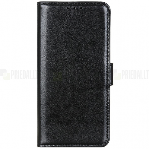 Samsung Galaxy S23 FE (Fan Edition) CaseMe Retro solīds atvēramais ādas melns maciņš - maks