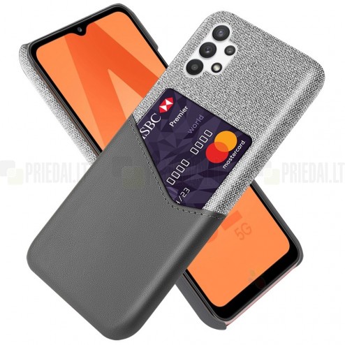 Samsung Galaxy A32 5G „KSQ“ Shell pelēks ādas apvalks ar iebūvētu karšu turētāju