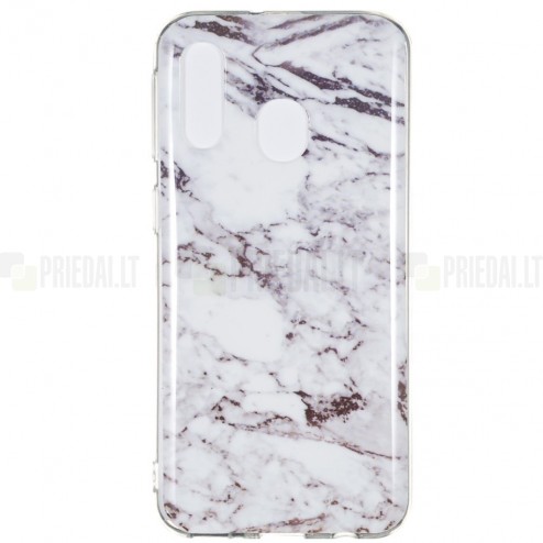 Samsung Galaxy A40 (A405F) „Marble“ cieta silikona (TPU) balts apvalks