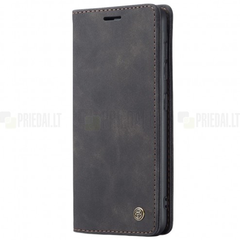 Samsung Galaxy A41 (A415F) CaseMe Retro solīds atvēramais ādas melns maciņš - maks