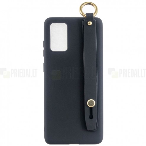 Samsung Galaxy A41 (A415F) „Strap“ Kickstand cieta silikona (TPU) melns apvalks