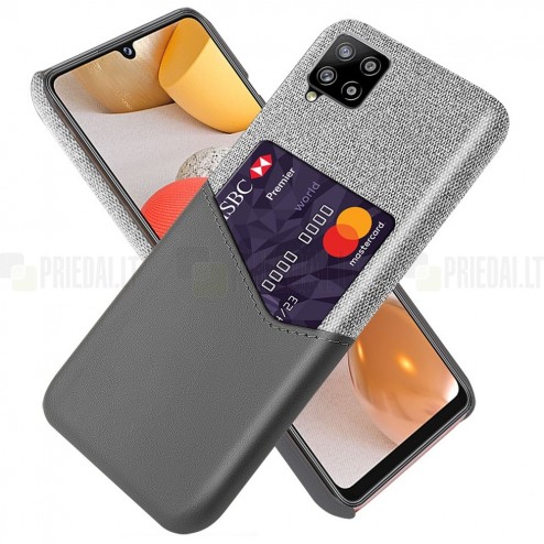 Samsung Galaxy A42 5G „KSQ“ Shell pelēks ādas apvalks ar iebūvētu karšu turētāju