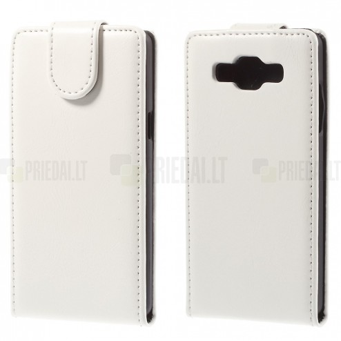 Samsung Galaxy A5 klasisks ādas vertikāli atvēramais balts maciņš