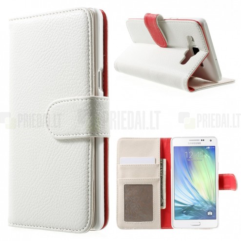 Samsung Galaxy A5 atvēramais balts ādas Litchi maciņš