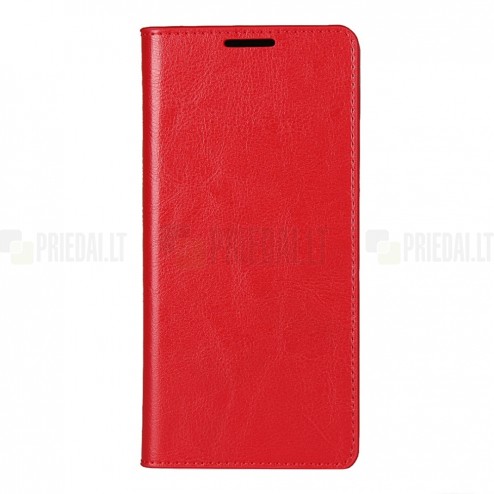 „Deluxe“ Samsung Galaxy A51 (A515F) sarkans ādas atvērams maciņš